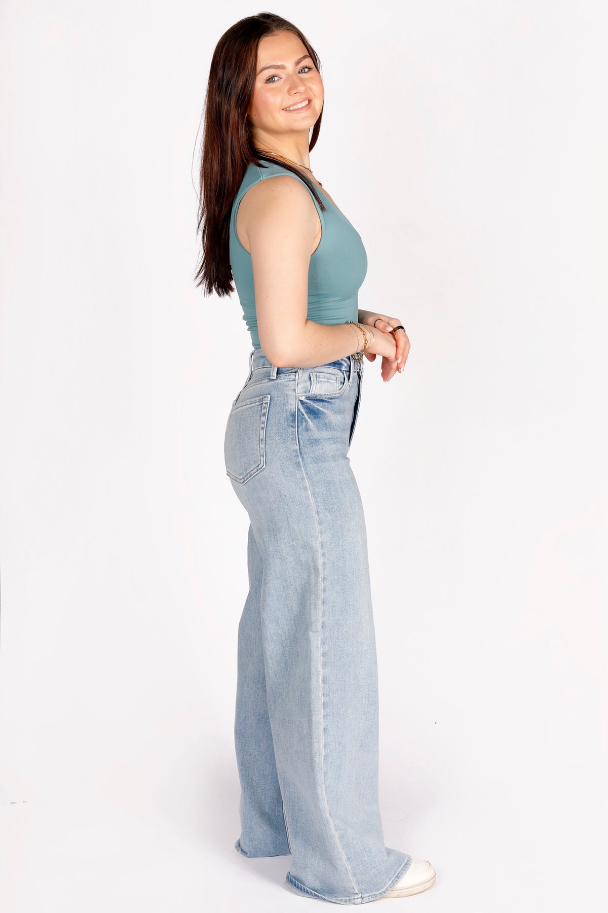 High Rise Light Palazzo Denim