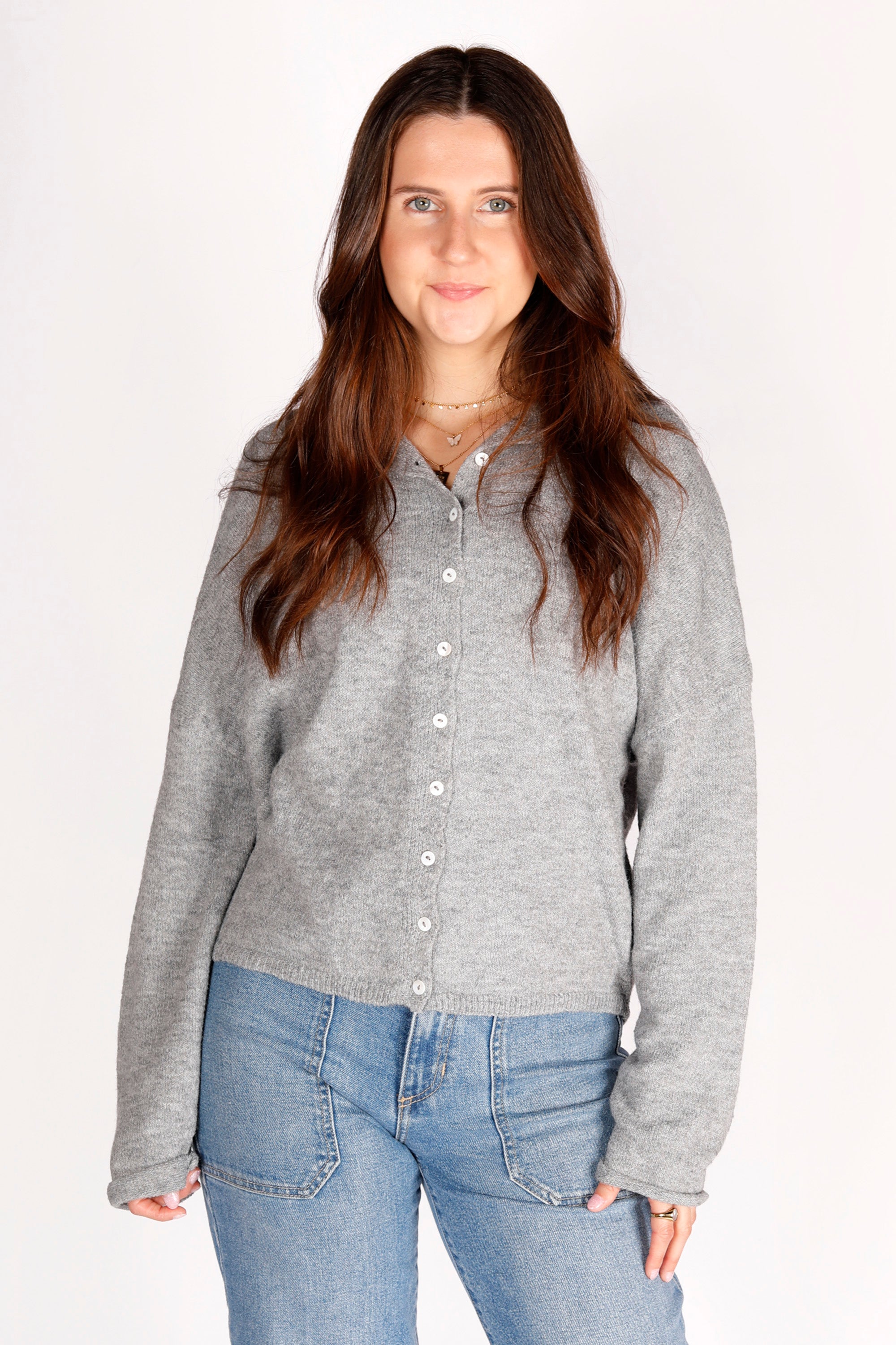 Heather Grey Lightweight Cardigan White Lemon