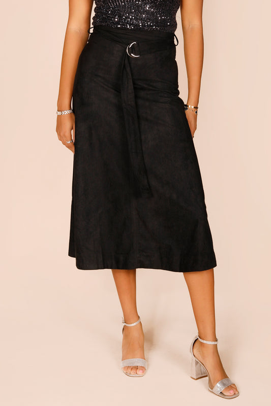 Eleanor Black Suede Midi Skirt - FINAL SALE