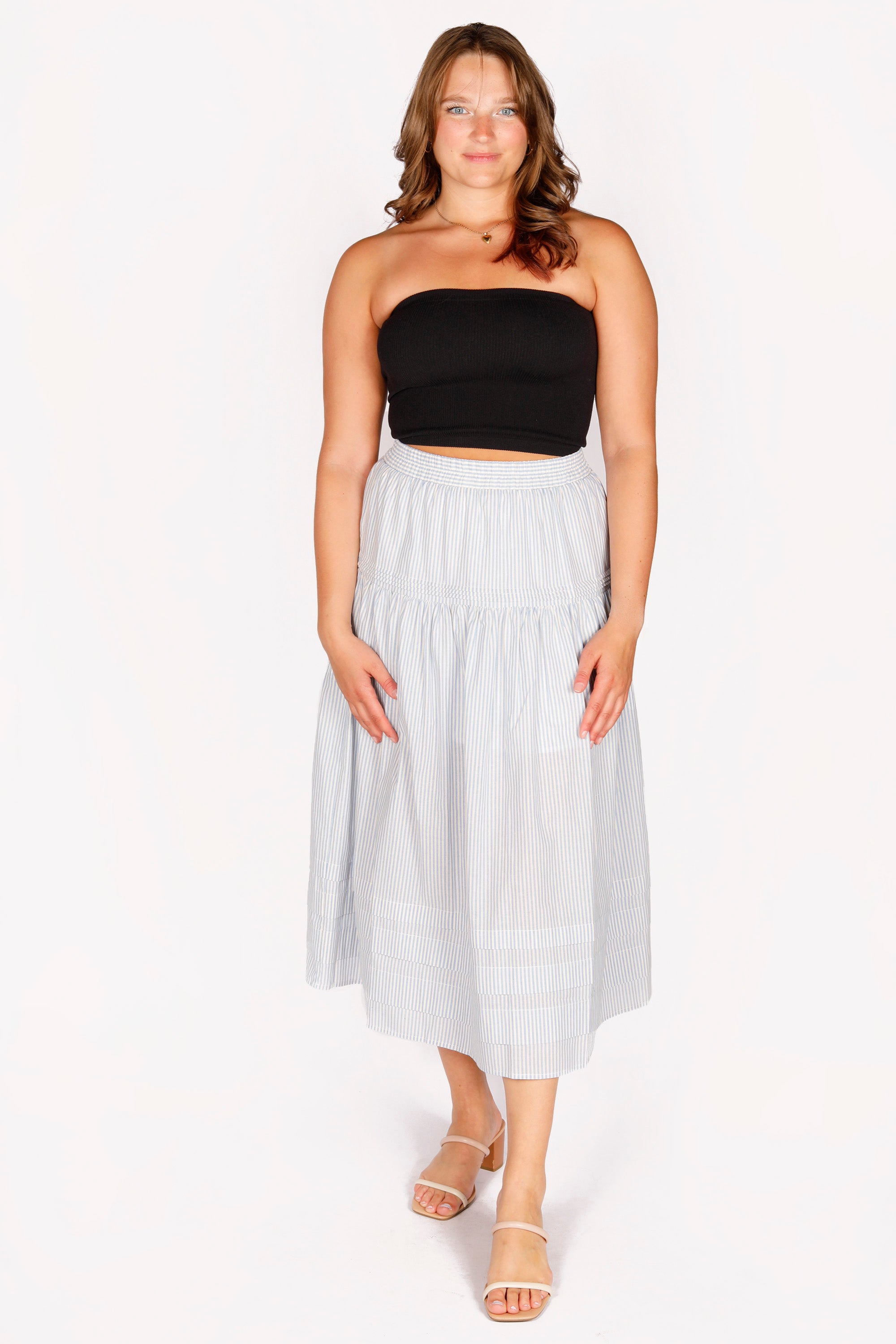 【sio】BUCKLE PLEATS STRIPE MAXI SKIRT MUSINSA | SIO Buckle Pleated Stripe Maxi Skirt [Gray]