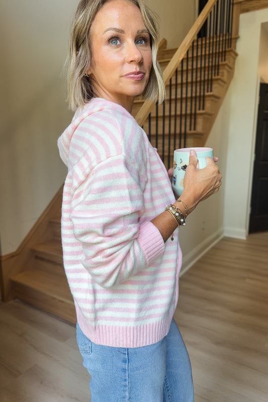 Baby Pink Striped Zip Jacket