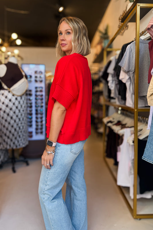 Kacey Red Knit Sweater Tee