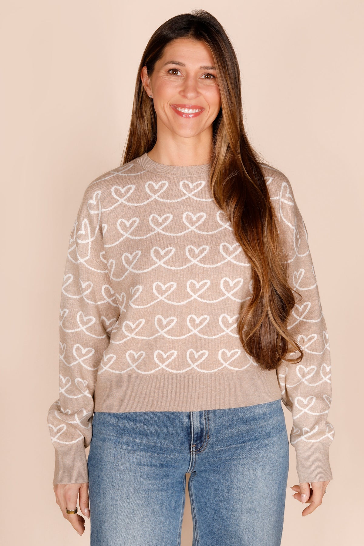 Tan &amp; Cream Heart Sweater