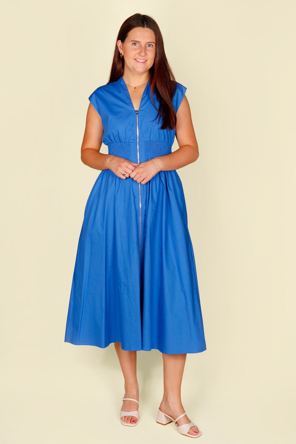 Royal Blue Zip Smocked Dress
