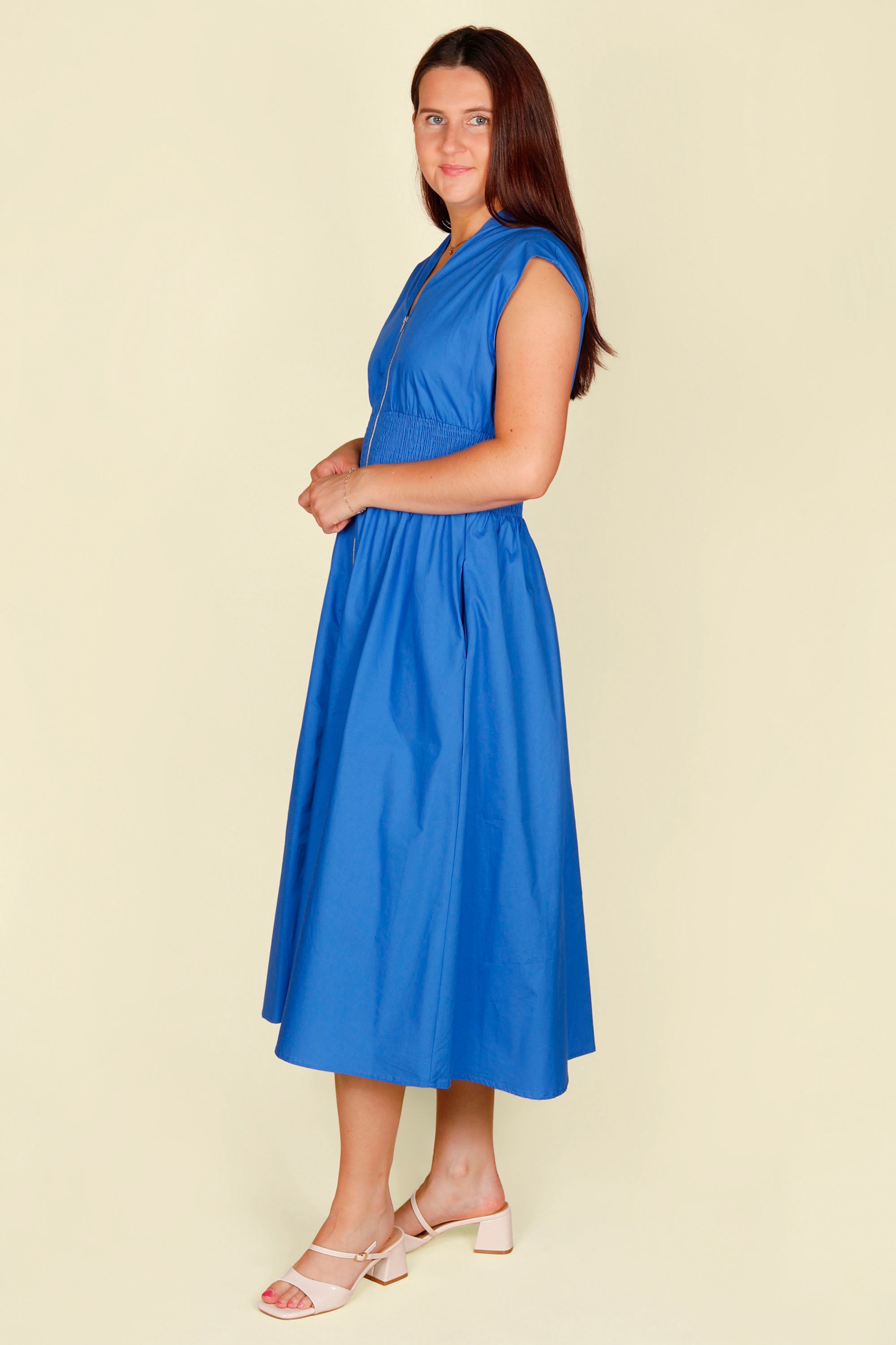 Royal Blue Zip Smocked Dress - FINAL SALE