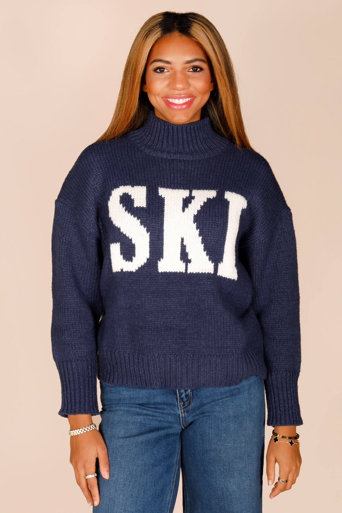 Navy Chunky Knit Ski Sweater