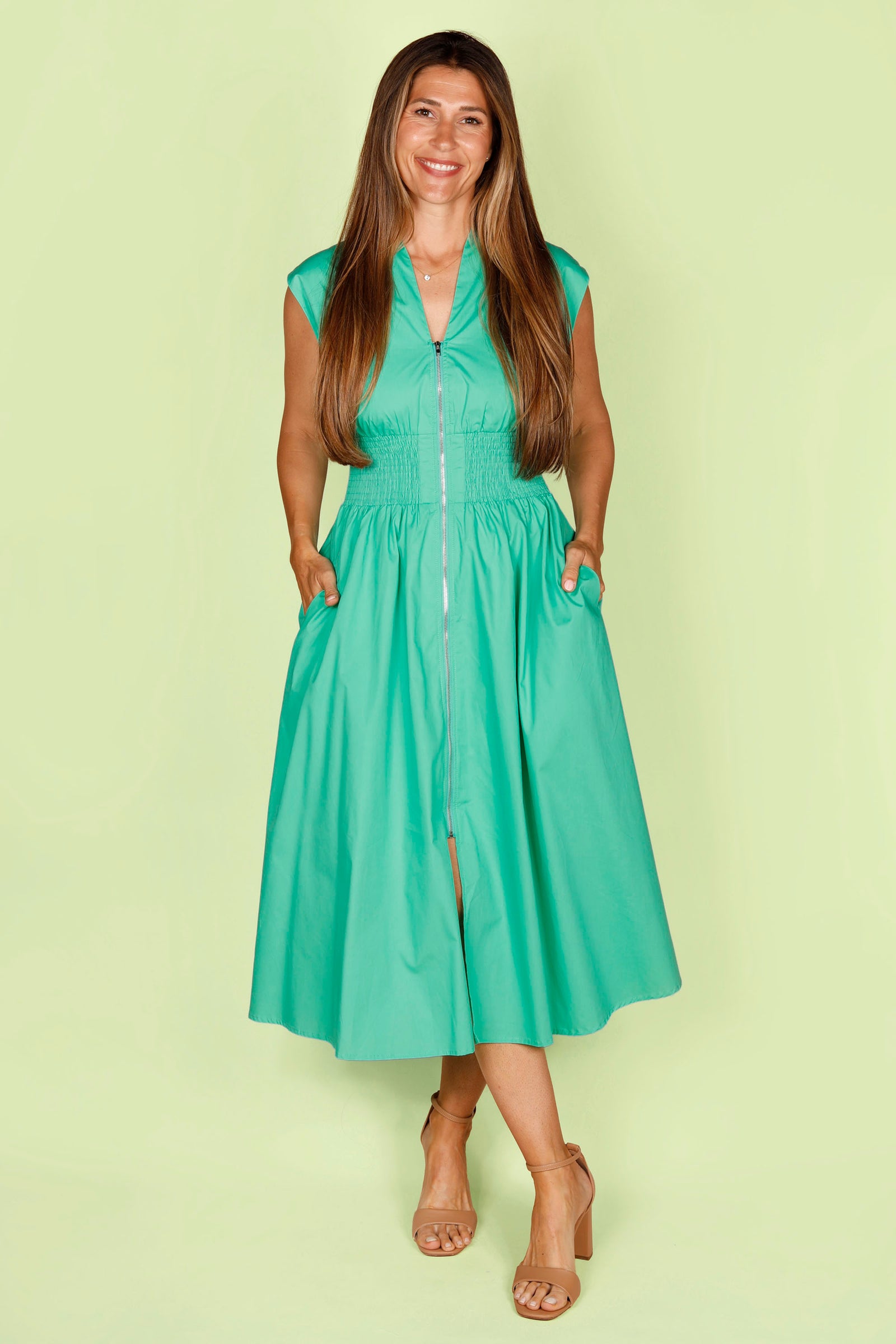 Jade Zip Smocked Dress