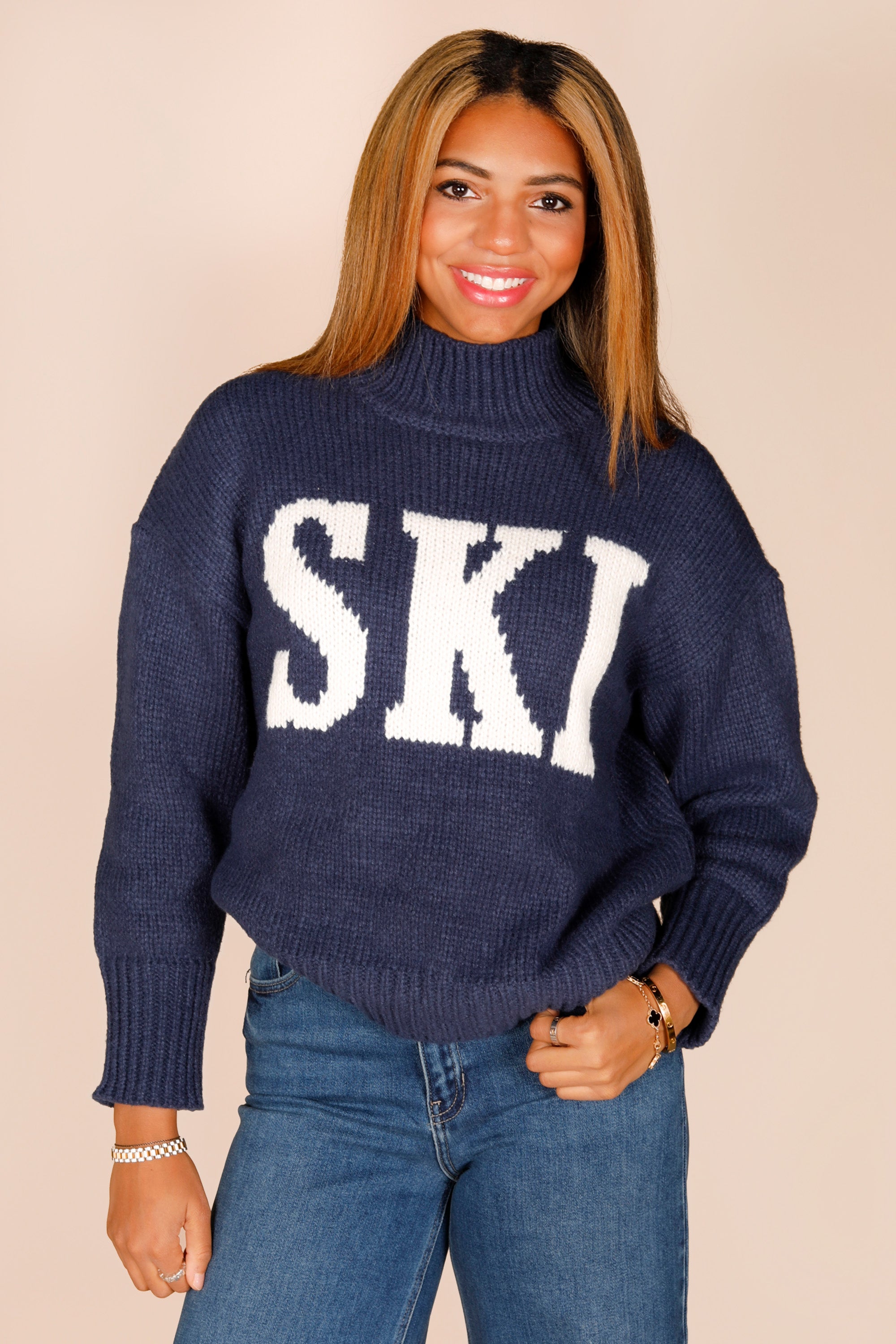 Navy Chunky Knit Ski Sweater