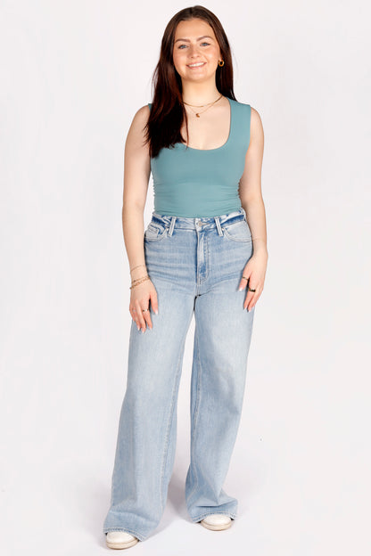 High Rise Light Palazzo Denim