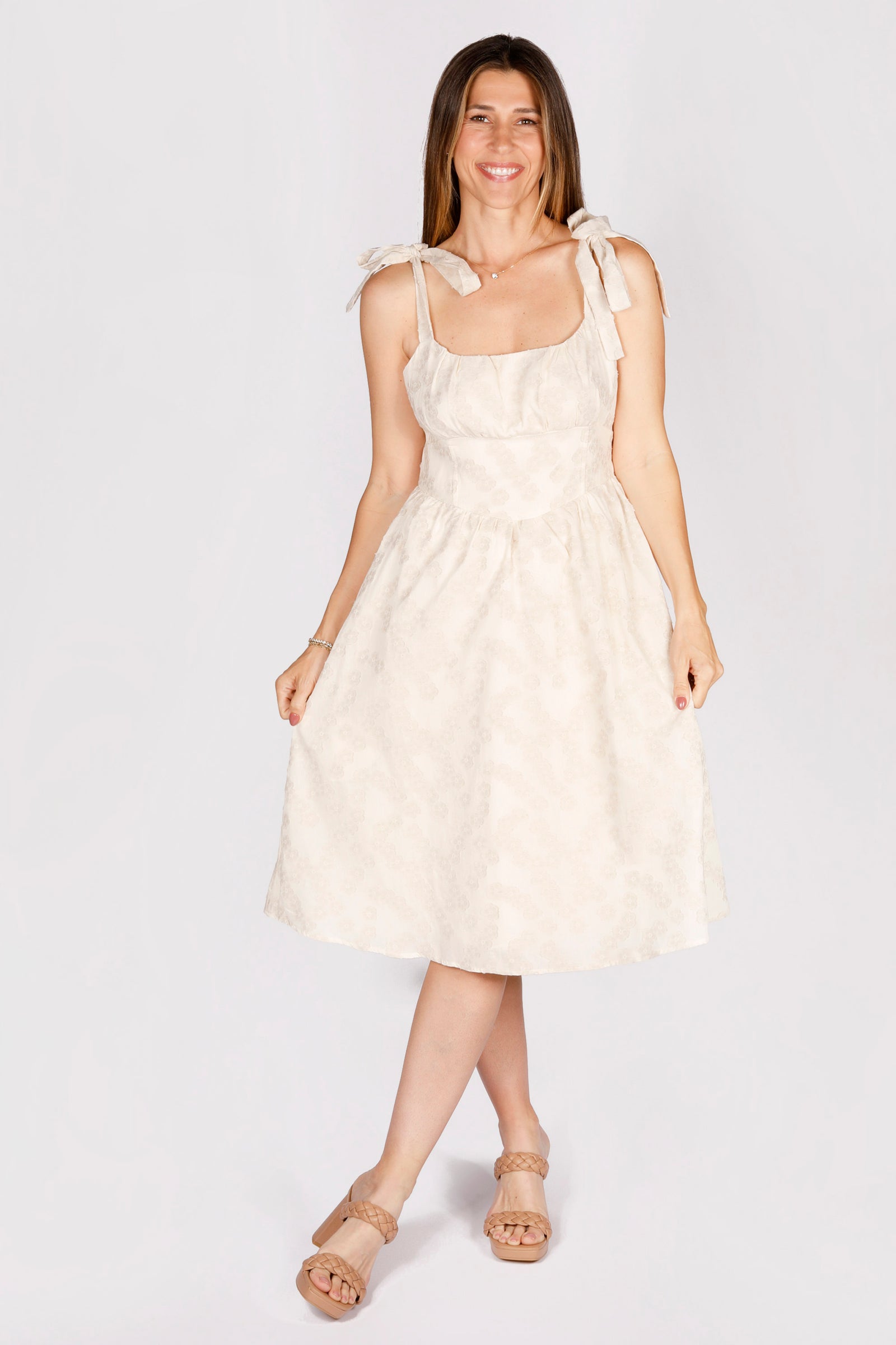 Sarah Cream Jacquard Midi Dress - FINAL SALE
