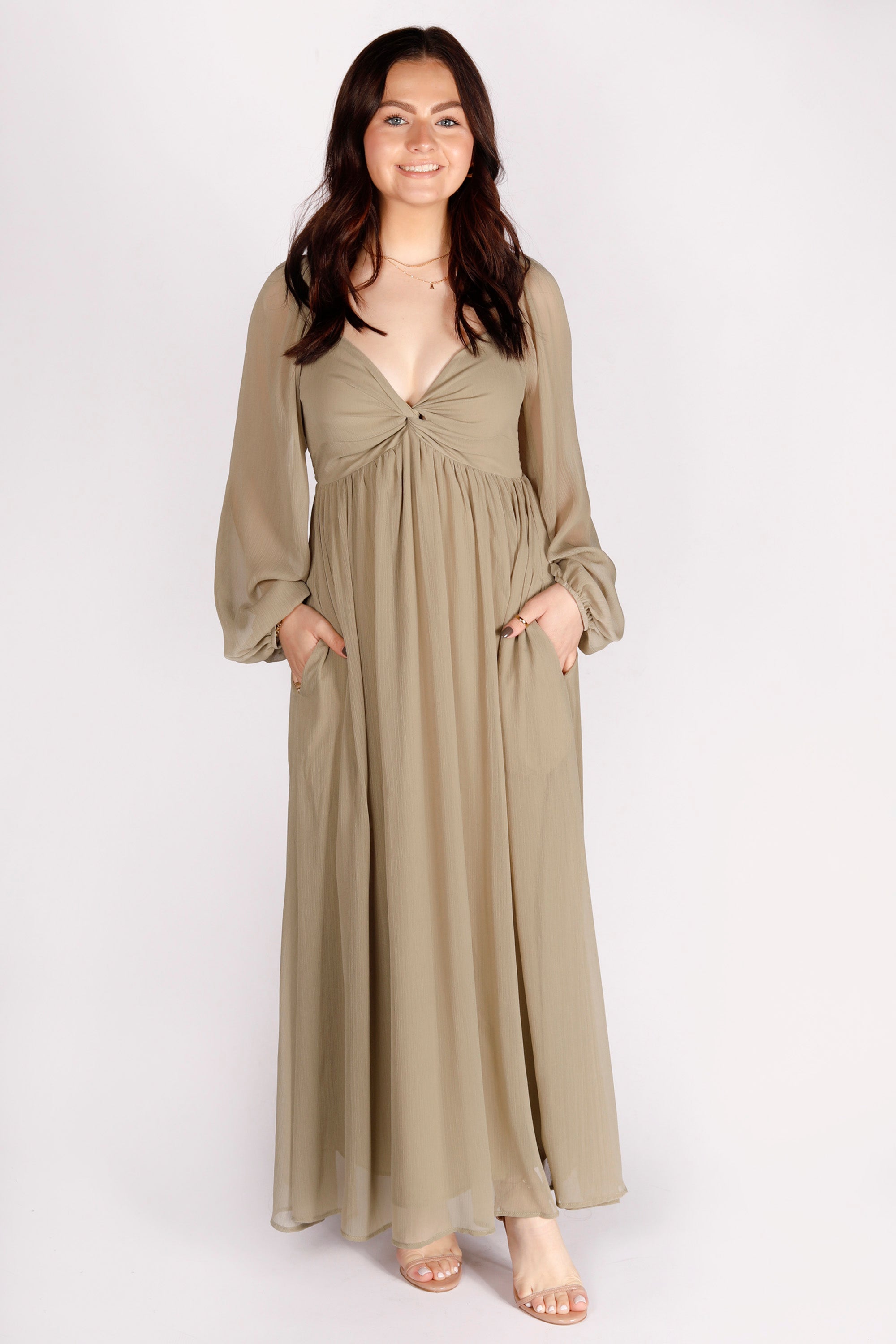 Dusty Olive Chiffon Dress