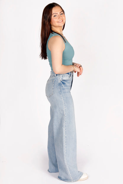 High Rise Light Palazzo Denim