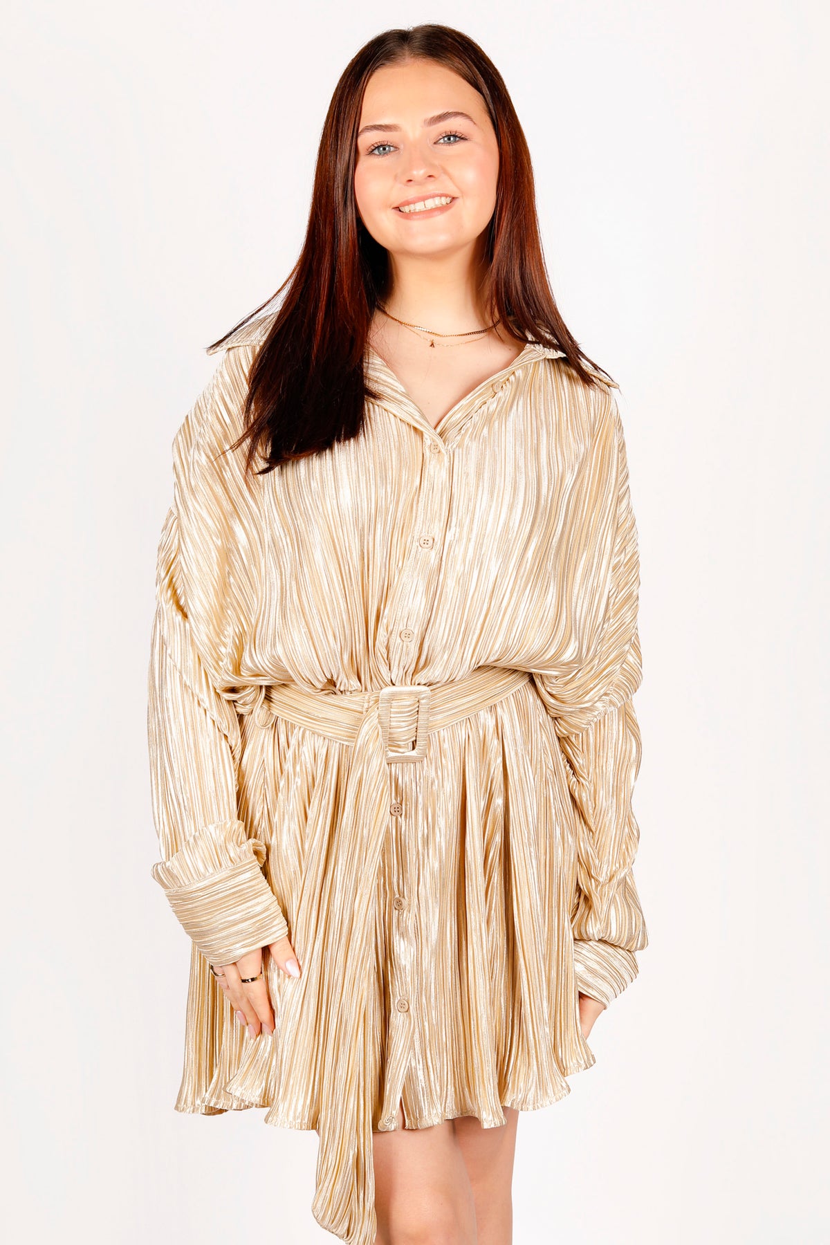 Champagne Pleated Mini Dress - FINAL SALE
