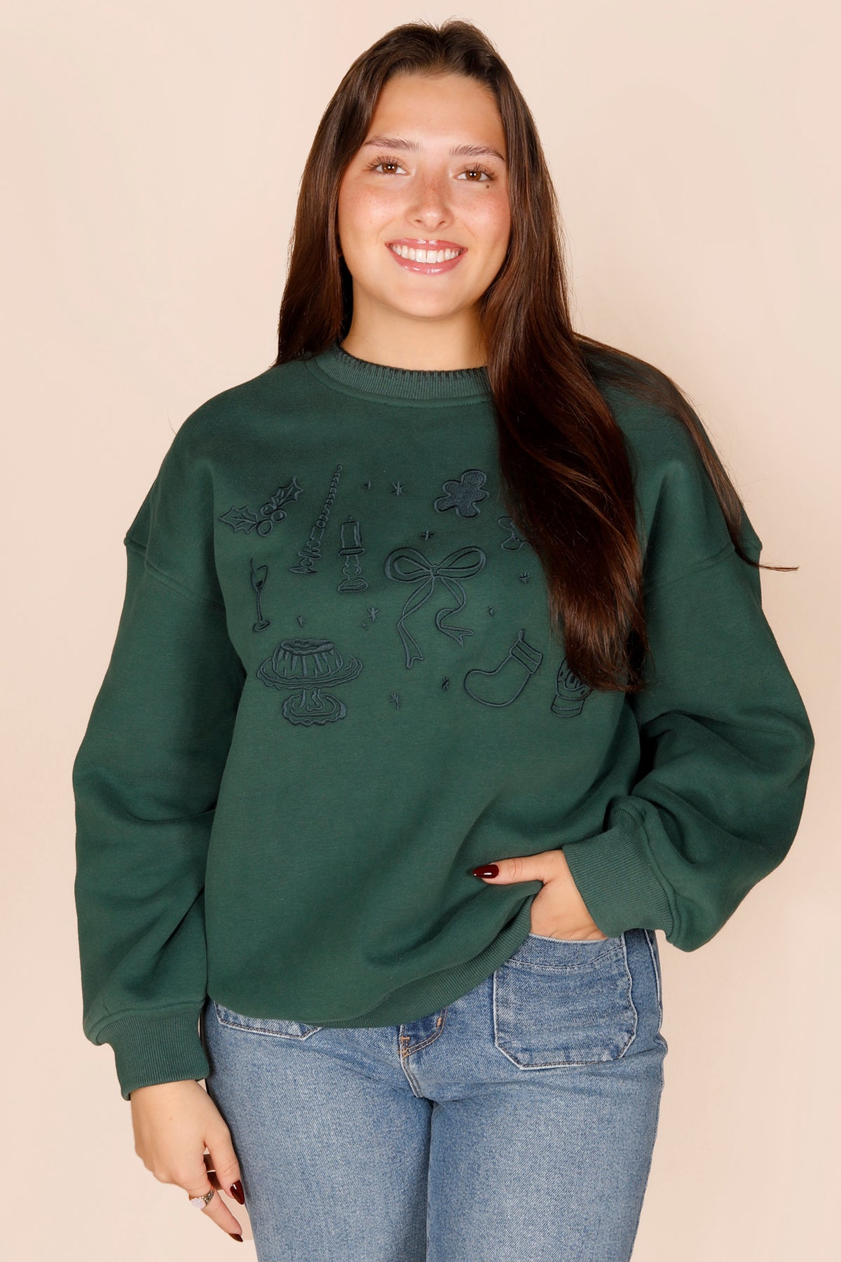 Green Holiday Embroidered Sweatshirt