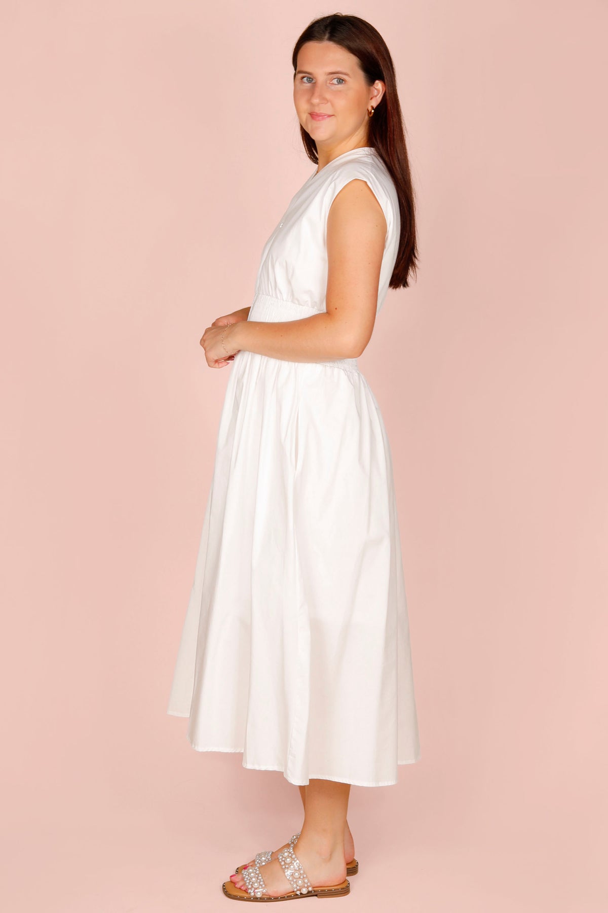 White Zip Smocked Dress