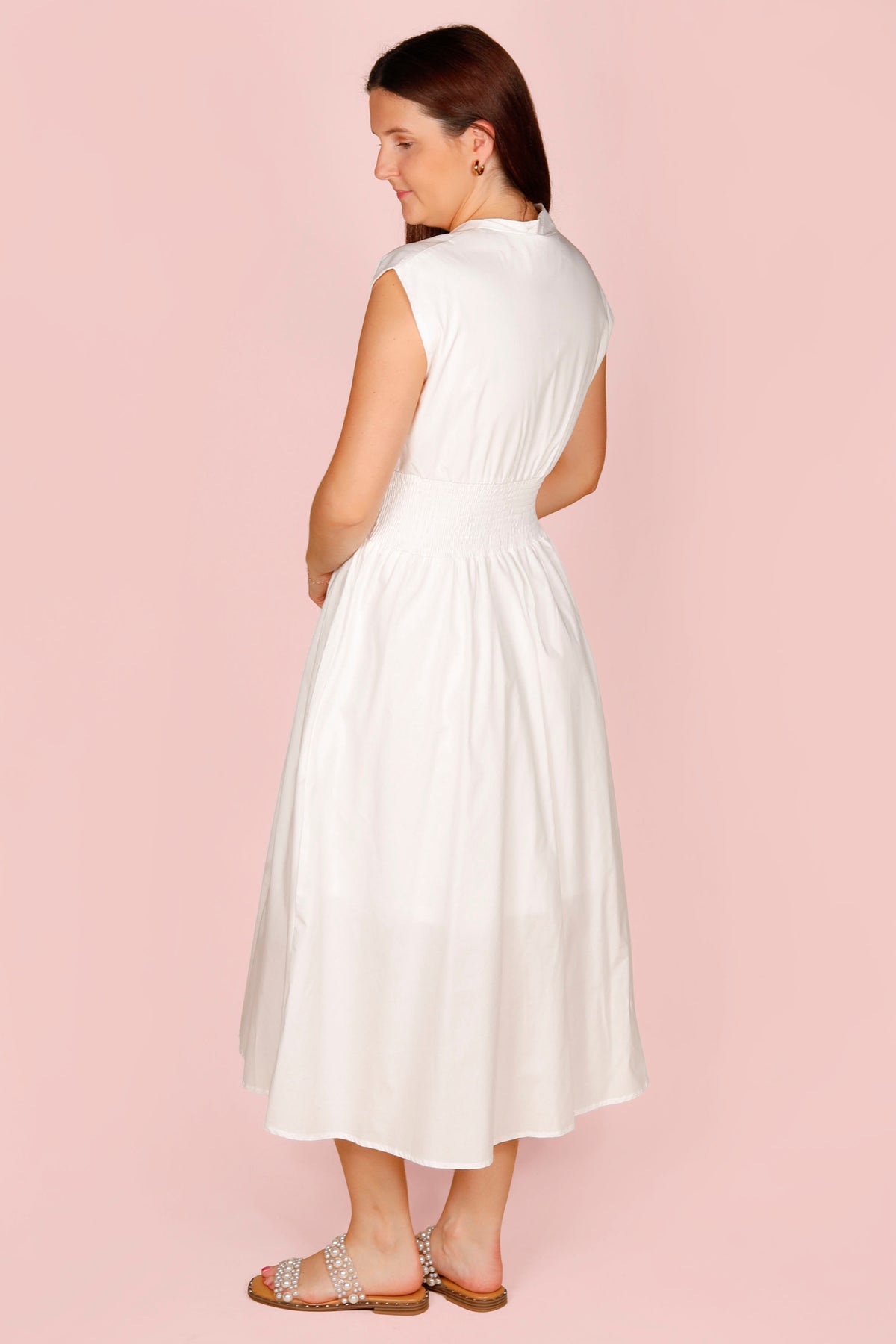 White Zip Smocked Dress