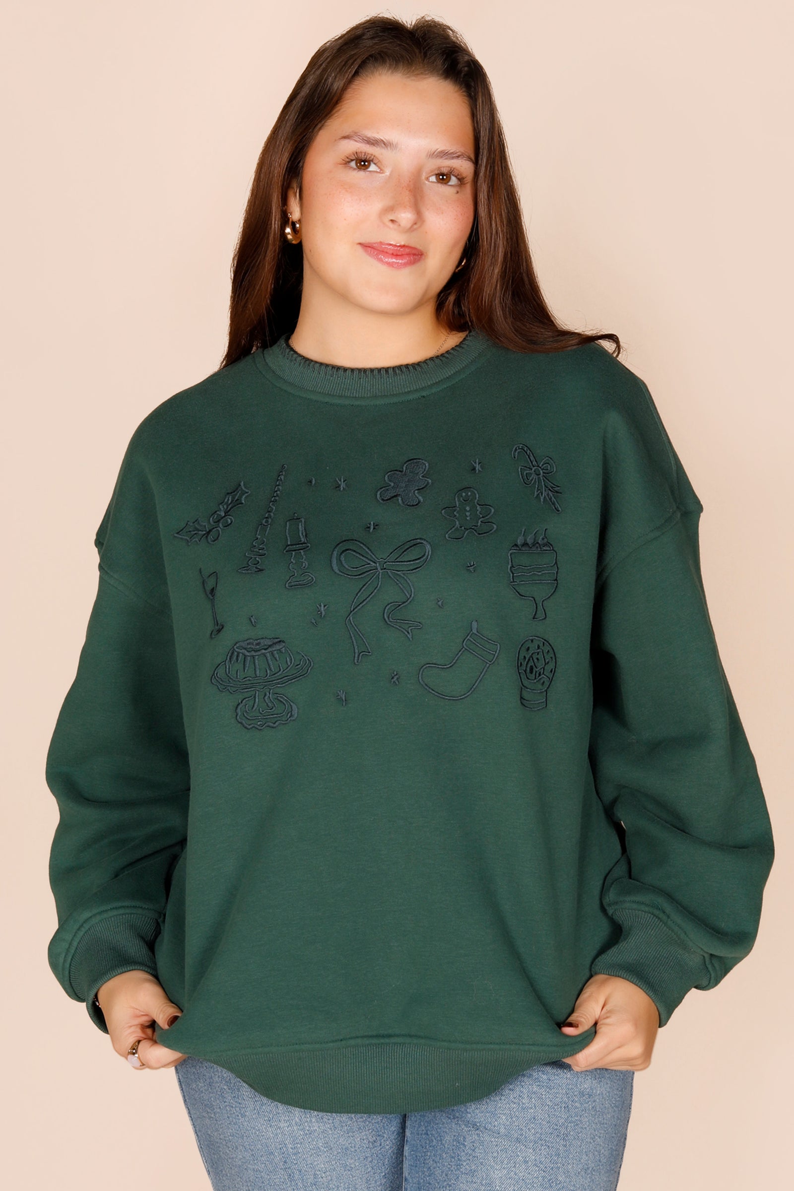 Green Holiday Embroidered Sweatshirt