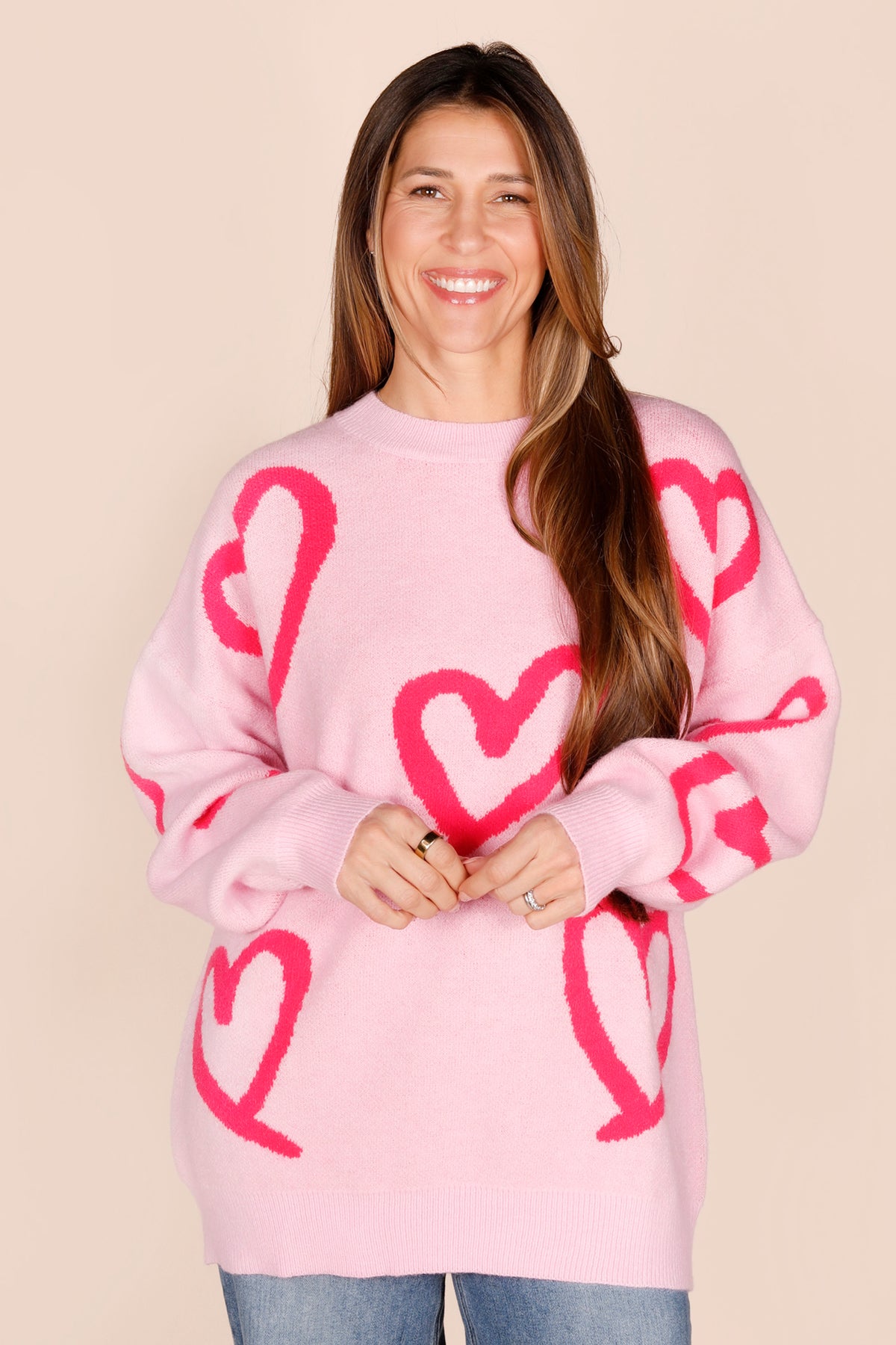 Oversized Pink Heart Sweater