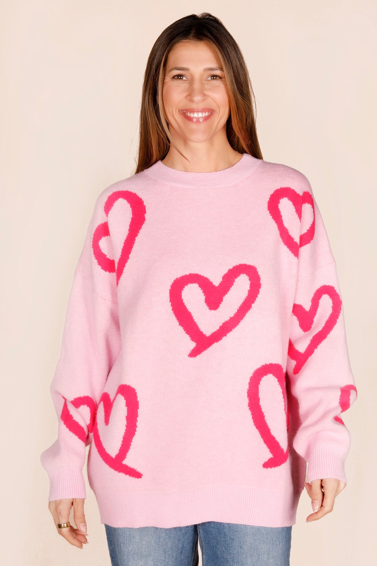 Oversized Pink Heart Sweater