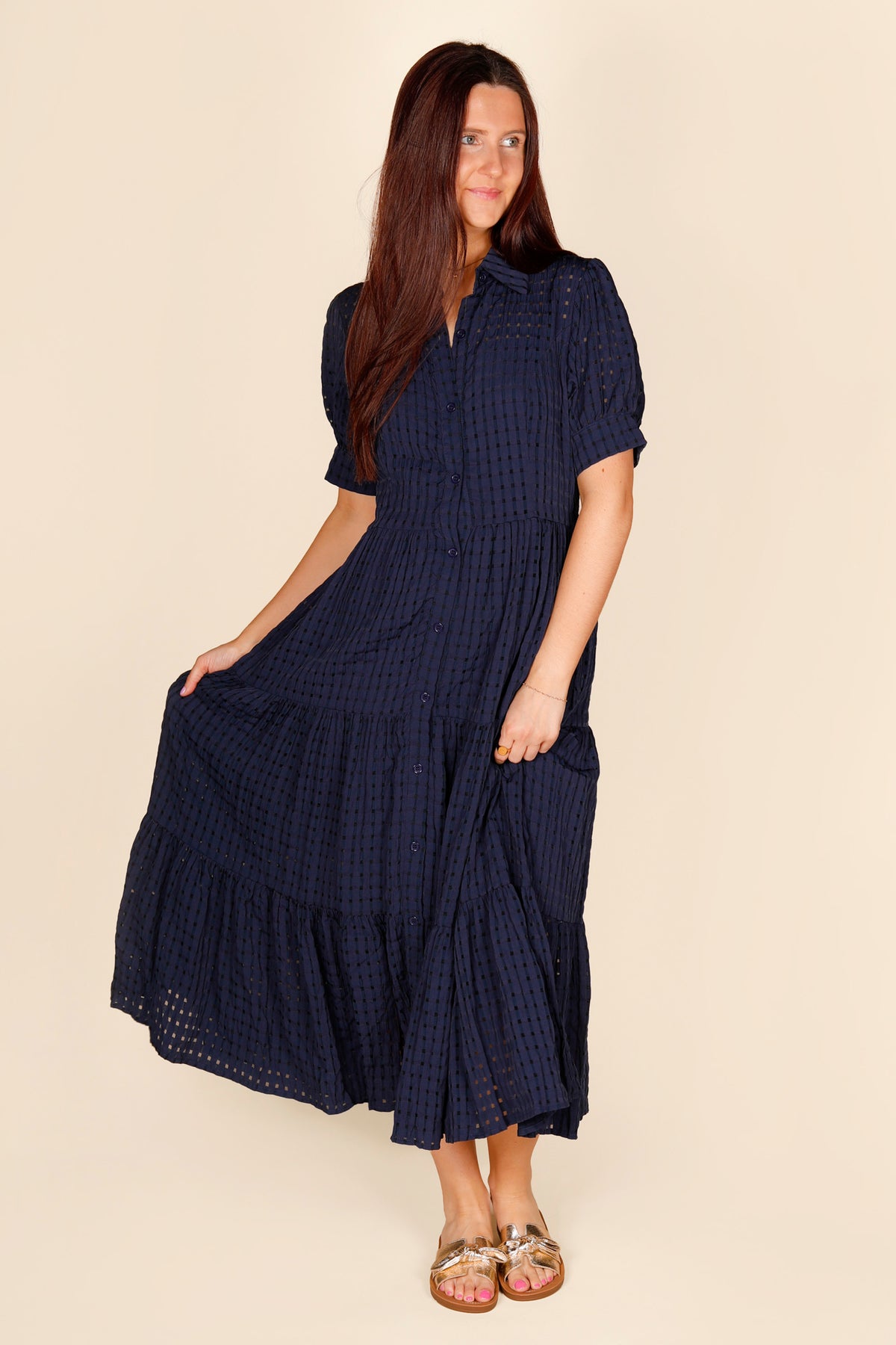 Nadia Navy Midi Dress - FINAL SALE