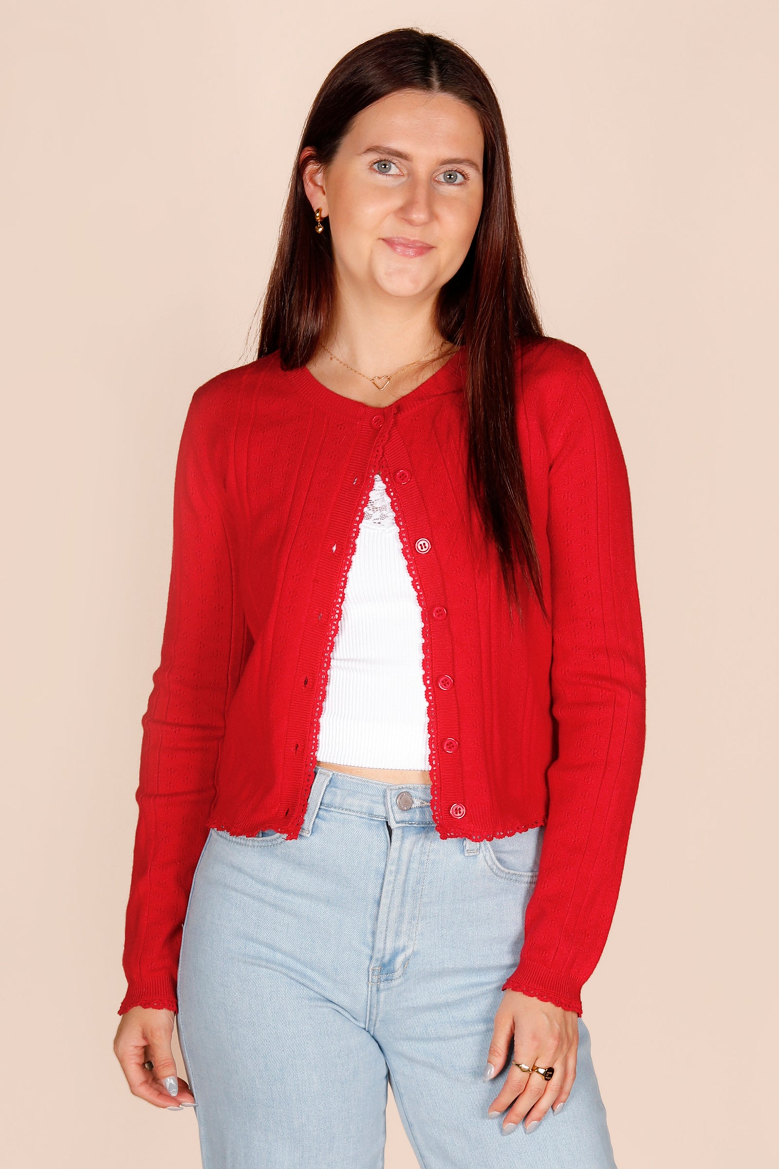 Ruby Red Pointelle Cardigan