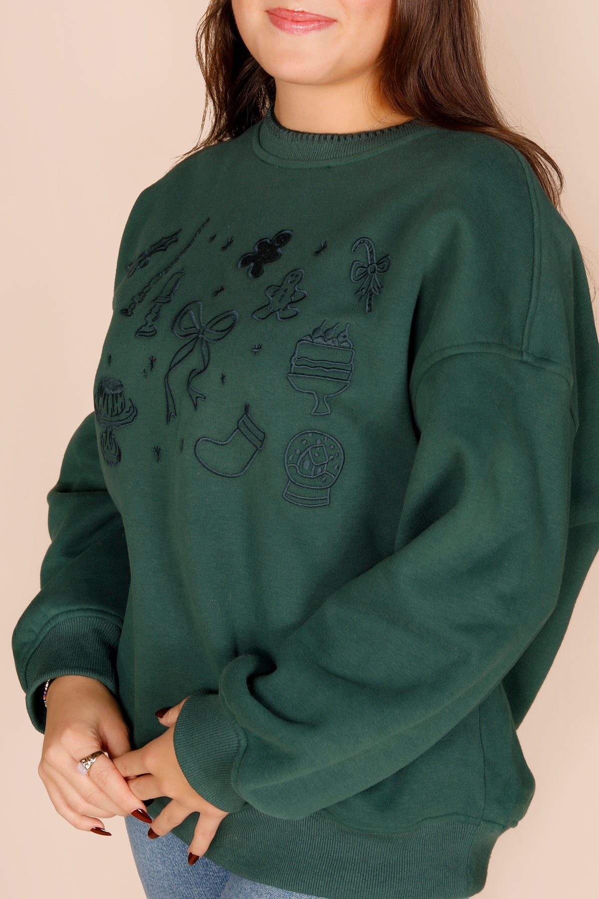 Green Holiday Embroidered Sweatshirt