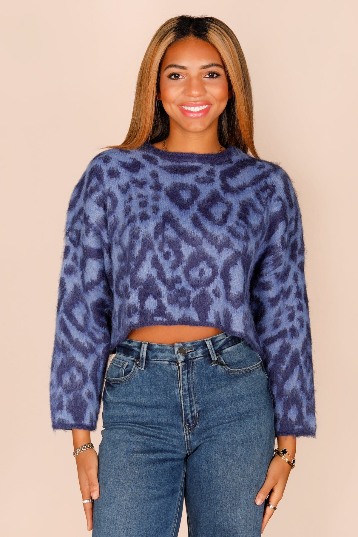 Cora Blue Leopard Sweater