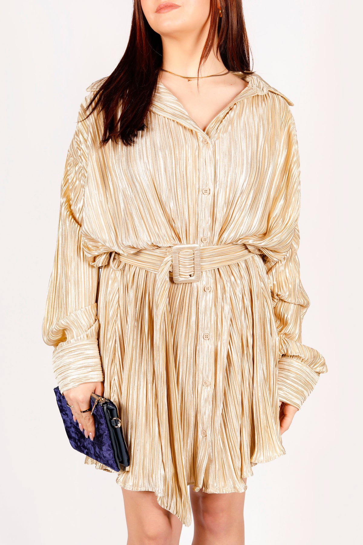 Champagne Pleated Mini Dress - FINAL SALE