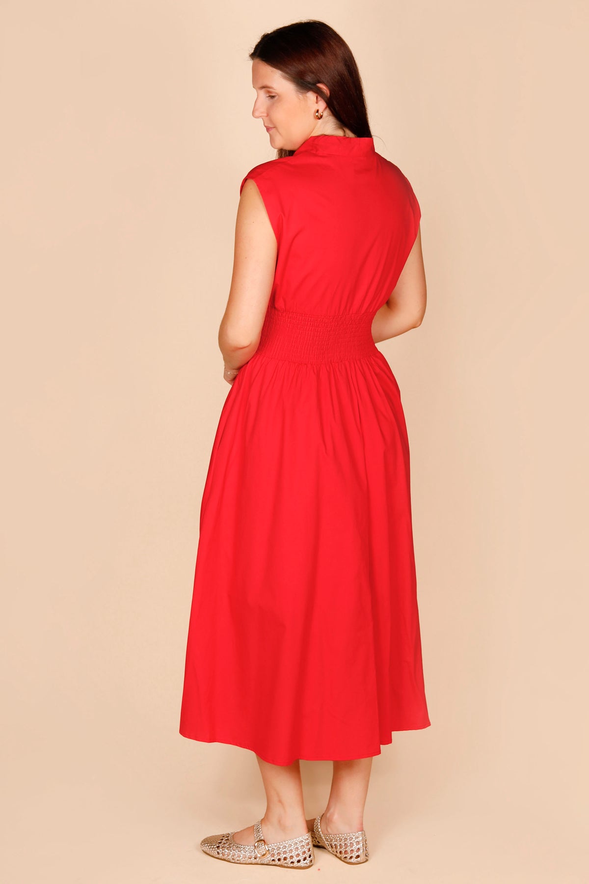 Red Zip Smocked Dress
