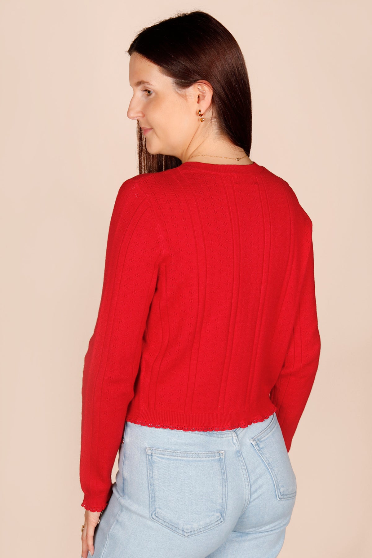 Ruby Red Pointelle Cardigan