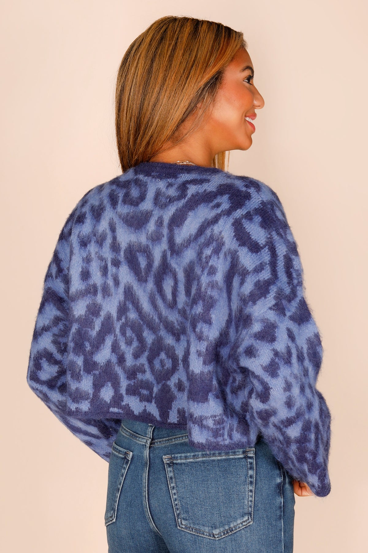 Cora Blue Leopard Sweater