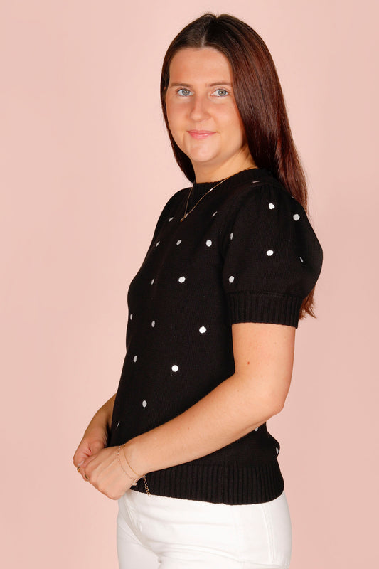Black Polka Dot Embroidered Top - FINAL SALE
