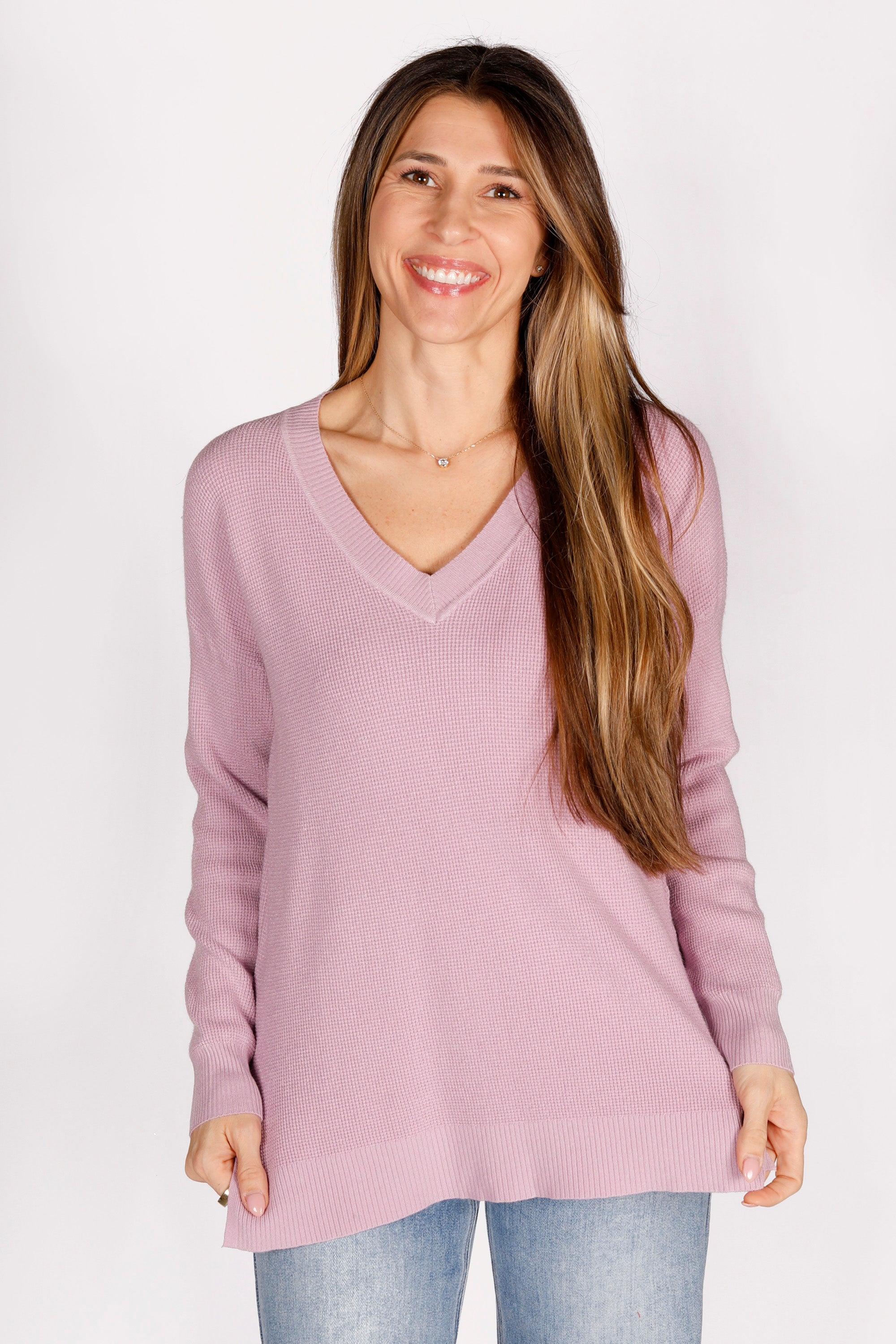 Portia Lavender Waffle Knit Top