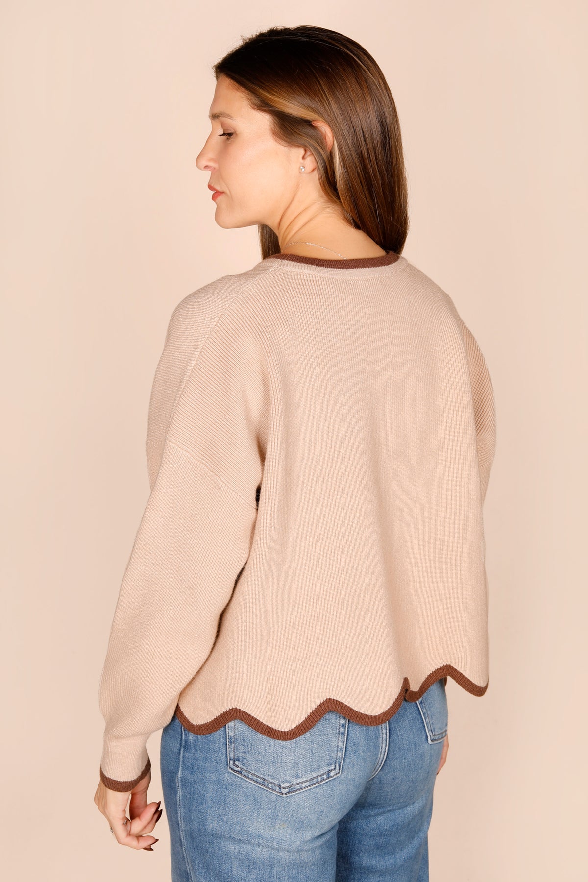 Tan Scalloped Sweater