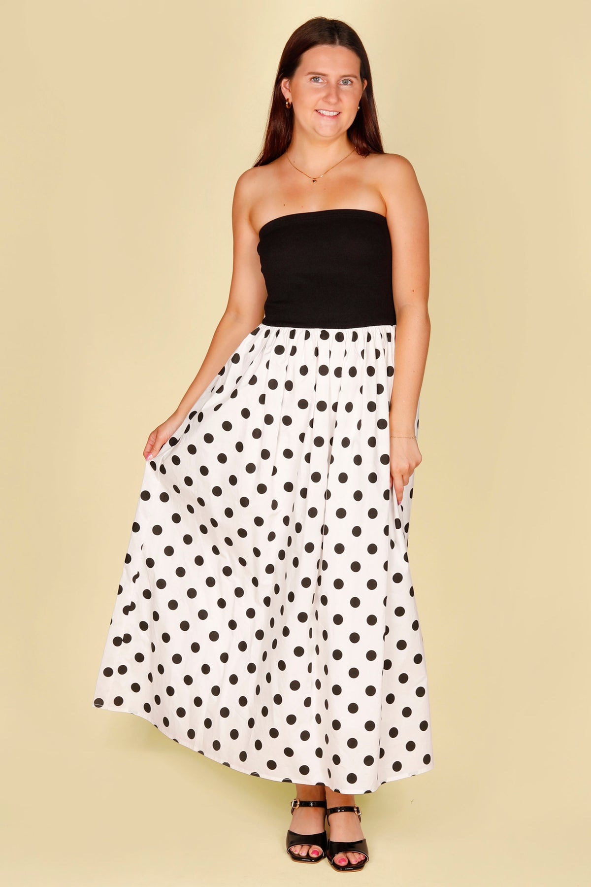 Black Polka Dot Strapless Dress