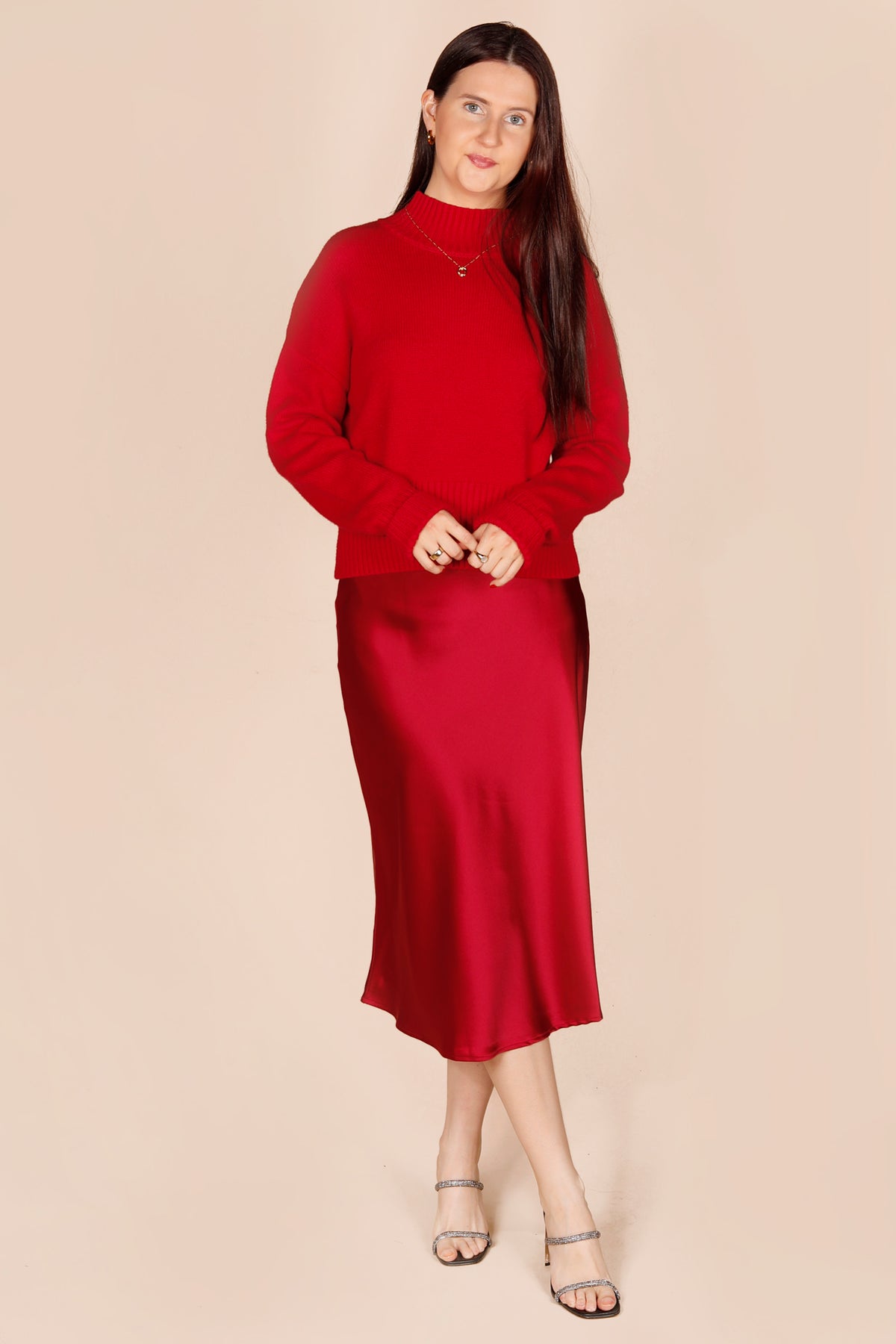 Red Satin Midi Skirt - FINAL SALE