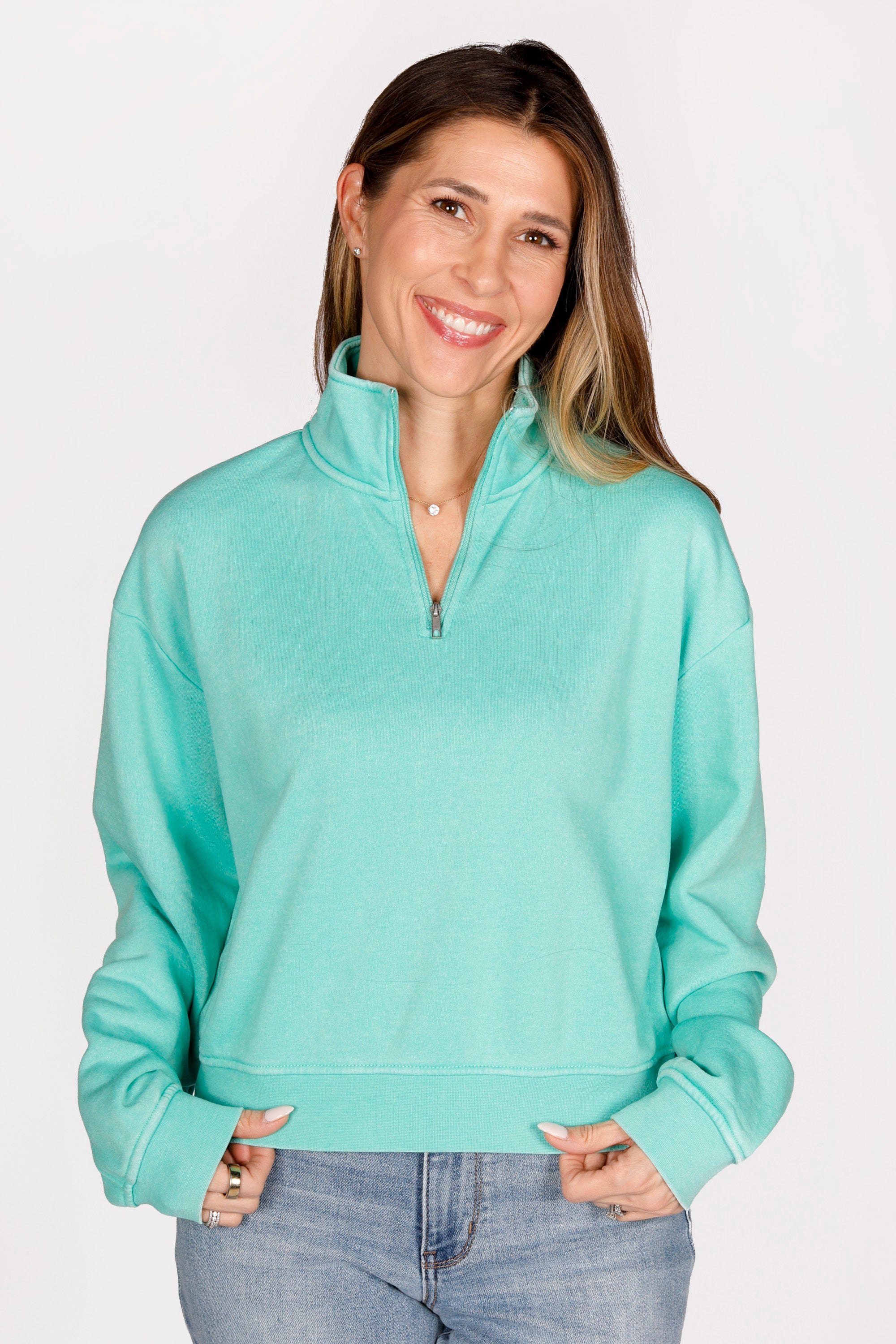 Sami Turquoise Quarter Zip Top