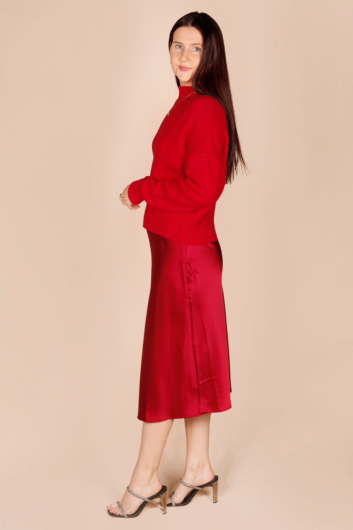 Red Satin Midi Skirt - FINAL SALE