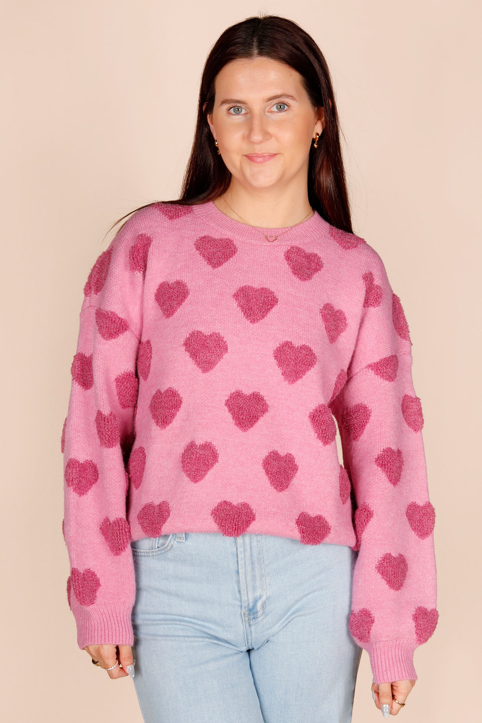 Fuzzy Pink Heart Sweater