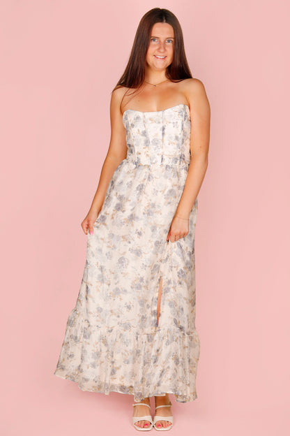 Blue Floral Corset Dress - FINAL SALE