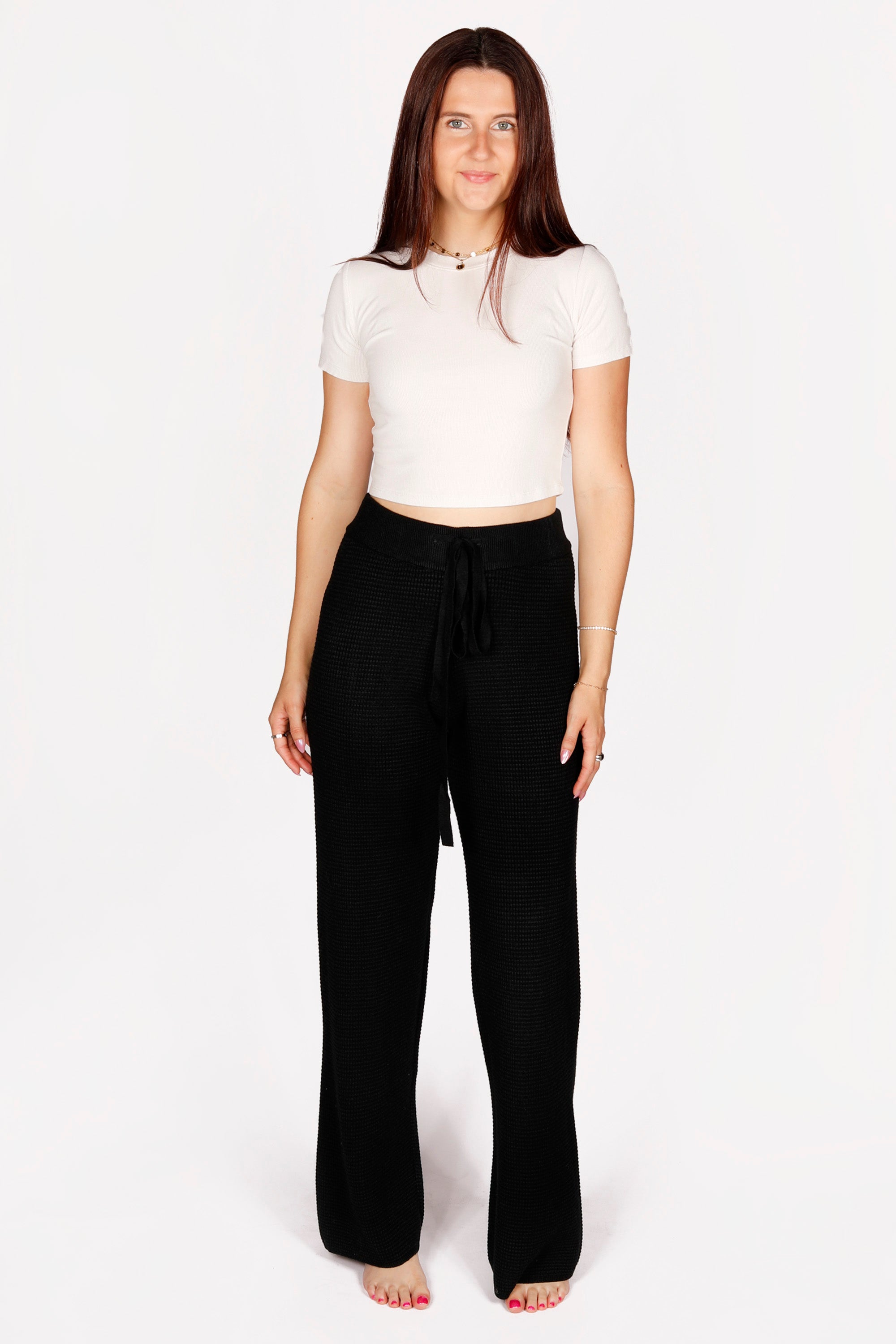 Black Waffle Knit Pants