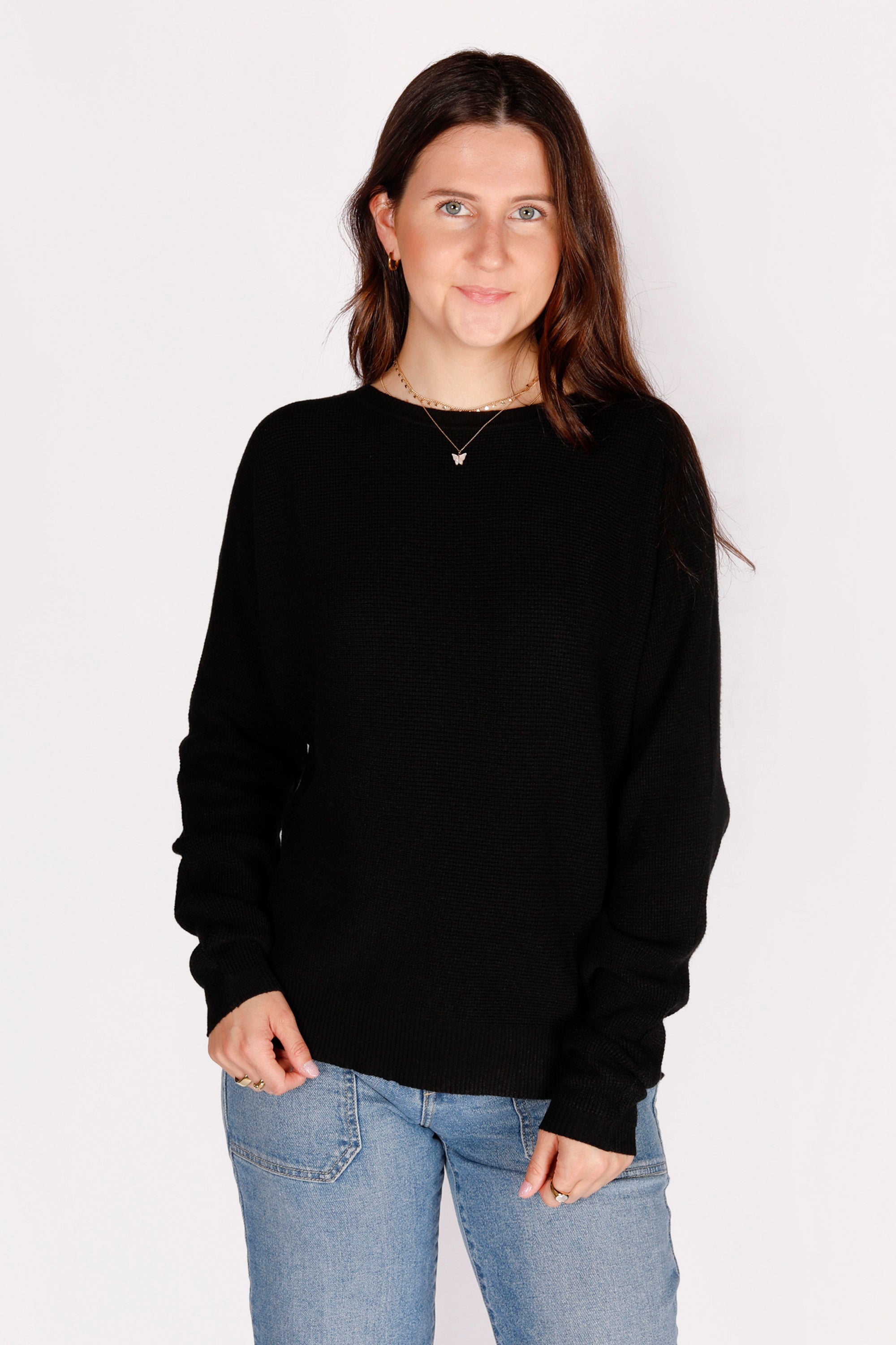 Black Waffle Knit Top