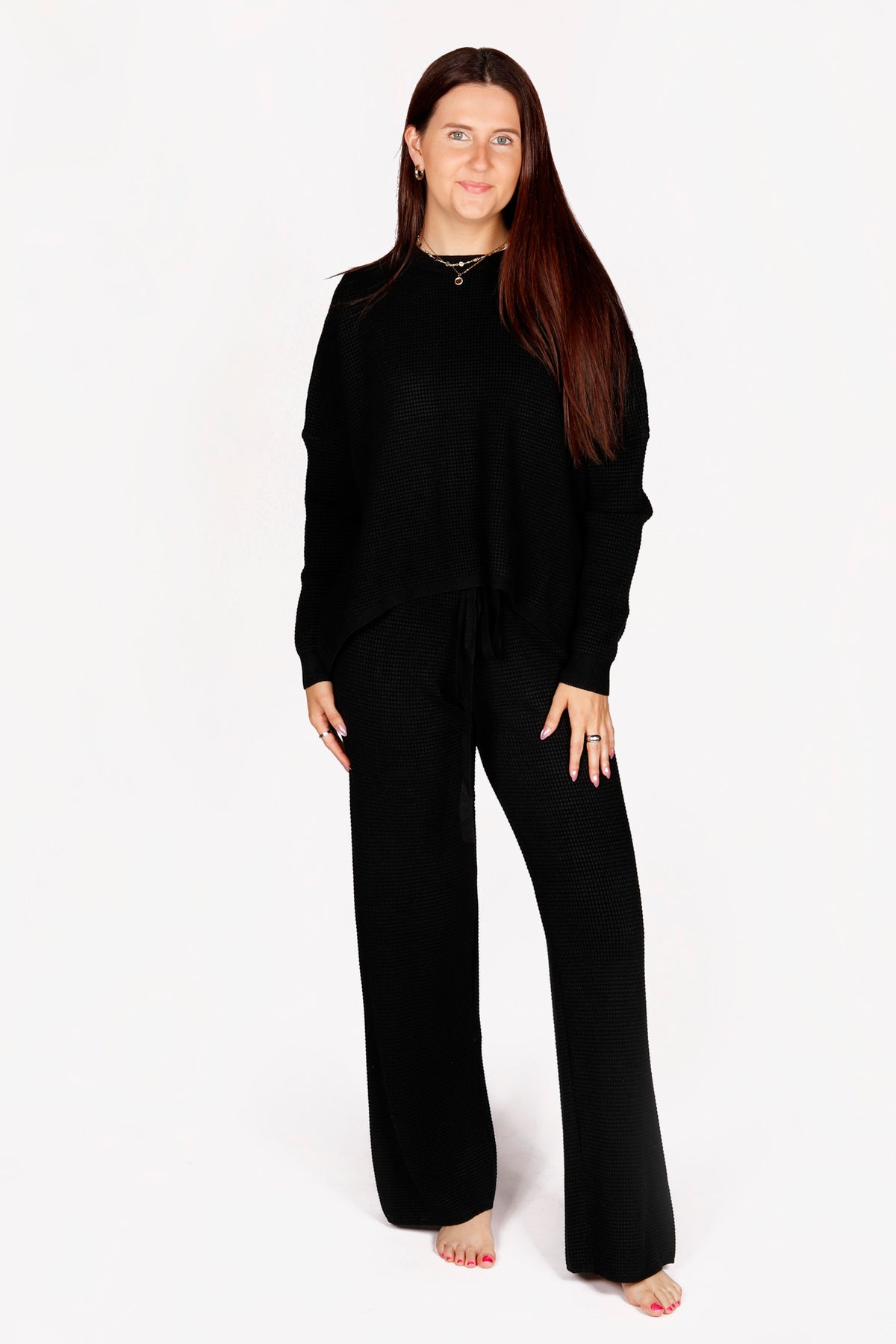 Black Waffle Knit Pants - FINAL SALE