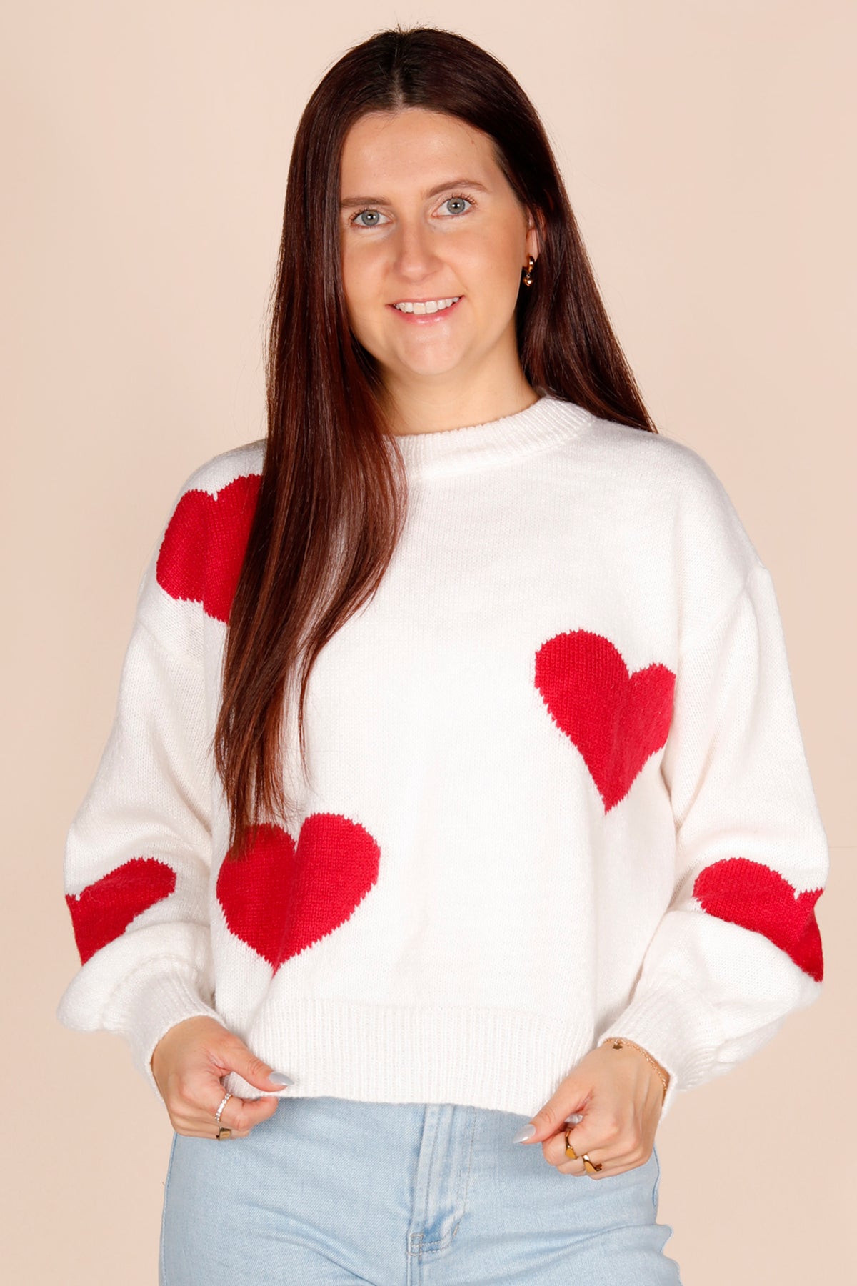 White &amp; Red Heart Sweater