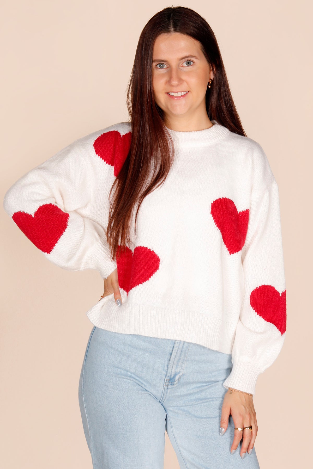 White &amp; Red Heart Sweater