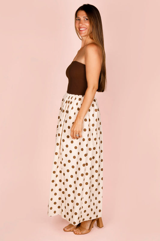 Brown Polka Dot Strapless Dress - FINAL SALE