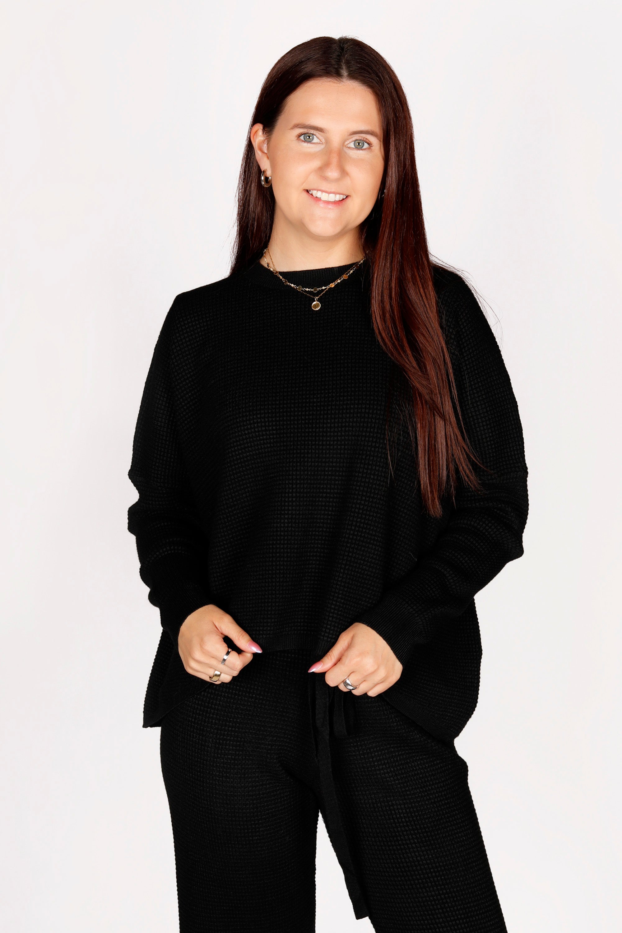 Black Waffle Knit Top