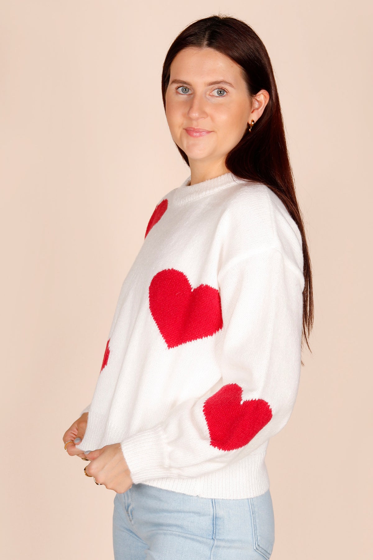 White &amp; Red Heart Sweater