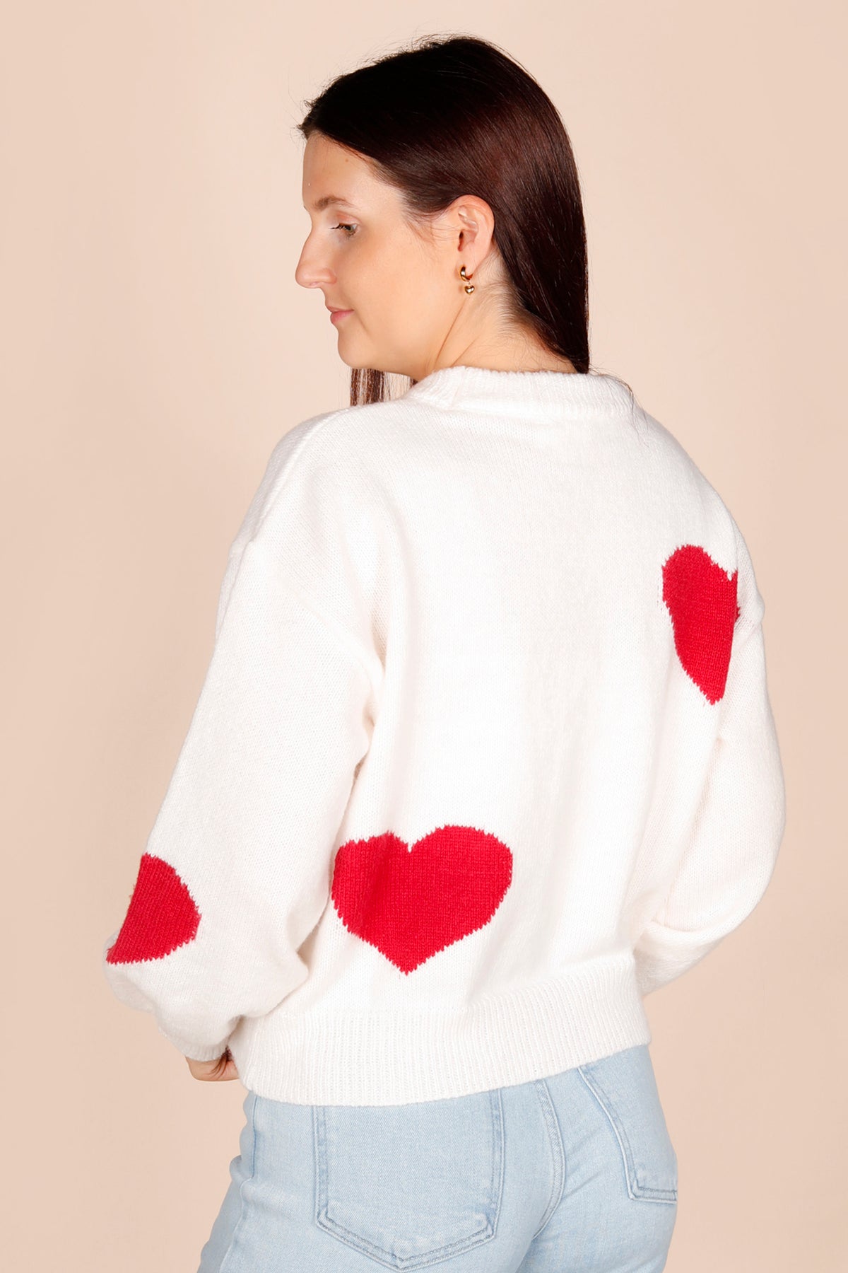 White &amp; Red Heart Sweater