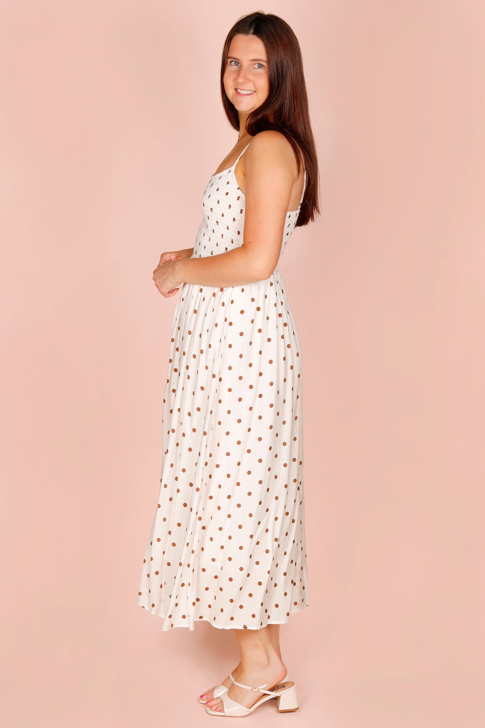 White Polka Dot Midi Dress